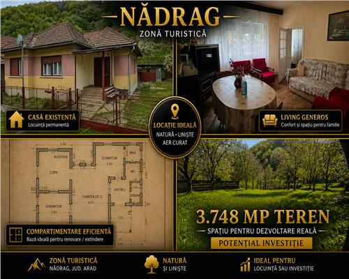 Casa cu teren generos in zona turistica de munte ,Nadrag,Timis
