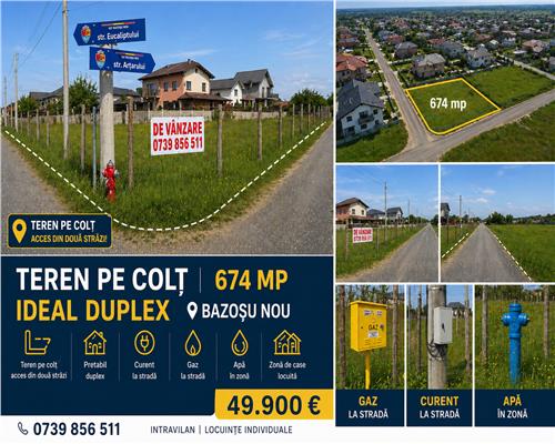 Teren pe colt 674 mp  Bazosu Nou Posibilitate Duplex