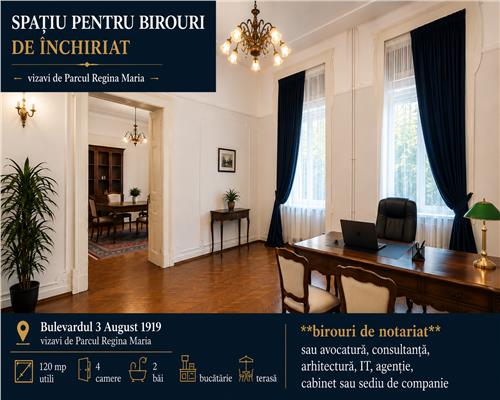 Spațiu pentru birouri de inchiriat – 120 mp + terasa | Parcul Regina Maria | 980 €/lună